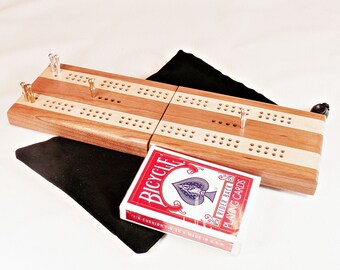 Wood Cribbage Board - Black Cherry & Maple - 2 Player / Travel Cribbage / Folding Cribbage