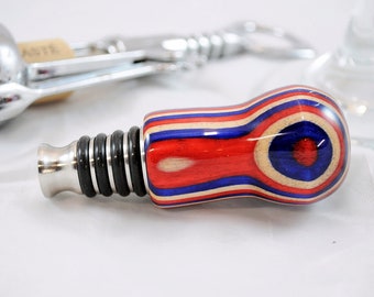 Wooden Wine Bottle Stopper made with Americana SpectraPly with a Stainless Steel Stopper