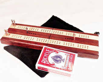 Wood Cribbage Board - Bubinga & Maple - 2 Player | Travel Cribbage | Folding Cribbage | Travel Game | Wedding Gift | Graduation Gift