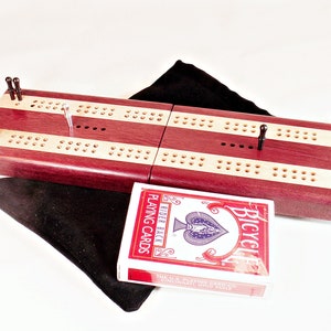 Planche de cribbage en bois pliant - Purpleheart & Maple - 2 joueurs avec chevilles en métal et | de stockage de cartes | compact de cribbage de voyage Taille standard