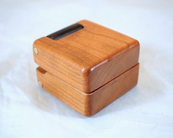 Double Hinged Ring Box - Black Cherry & Roasted Curly Maple #144 | for Engagement Ring | for Proposal