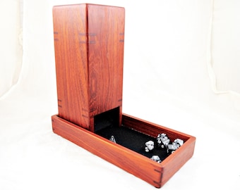 Moon Dog Dice Tower – Padauk | Dice Roller | Wood Dice Tower | Dungeons and Dragons | Hand-Crafted | Human-Crafted | Human-Made