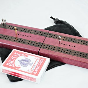 Wood Cribbage Board - Purpleheart & Wenge - Jogo para 2 jogadores | Cribbage de viagem | Cribbage Dobrável