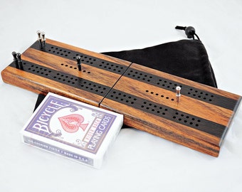 Wood Cribbage Board - Travel Cribbage - Folding Cribbage - Shedua & Wenge - 2 Player