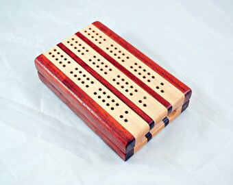 Travel Cribbage - Padauk & Maple - 3 Track Cribbage Board | Folding Cribbage Board | Wood Cribbage Board