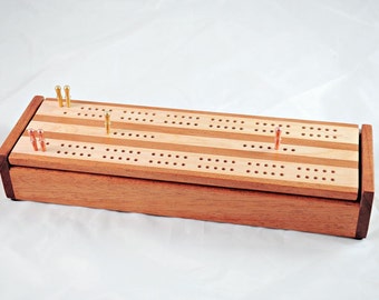 Wood Cribbage Board Box - Khaya & Maple | Wedding Gift | Housewarming Gift | Graduation Gift | Cribbage Boards