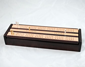 Wood Cribbage Board Box - Roasted Curly Maple & Curly Maple | Wedding Gift | Housewarming Gift | Graduation Gift | Cribbage Boards