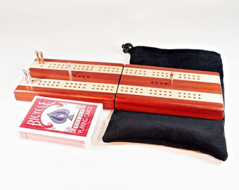 Wood Cribbage Board - Padauk & Maple - Travel Cribbage - Pieghevole Cribbage - 2 Player