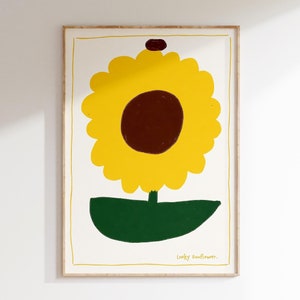 Lucky Sunflower Drucke, Digital Download, Pastell Zeichnung, Minimal Design, Wand Kunst Dekor, druckbares Poster, Geschenk