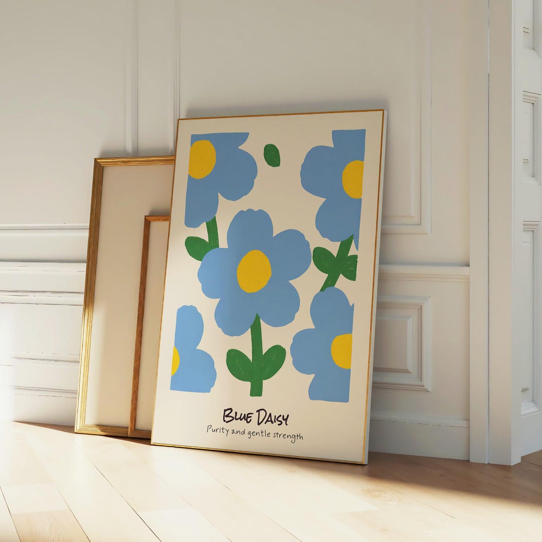 ブルーデイジープリント、デジタルダウンロード、絵画アート