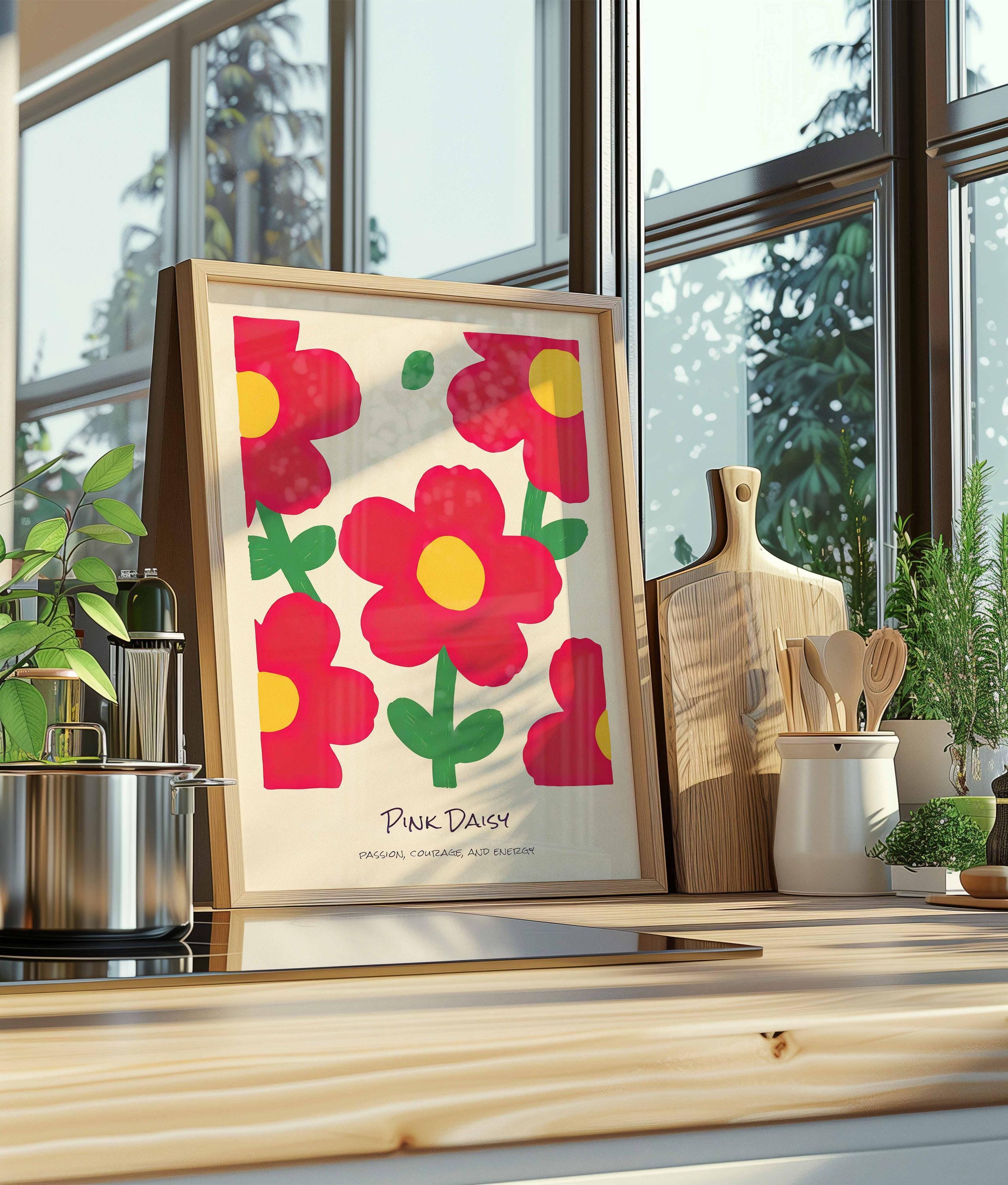 Pink Daisy Print Pink Daisy Prints, Digital Download, Energy Art, Minimal Design, Wall ...