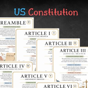 US Constitution Articles 1-7, Checks and Balances Poster Set (pdf, png)