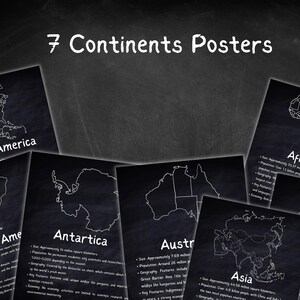 7 Continents Chalkboard-Style Posters - Classroom Decor for Social Studies and Geography