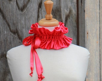 Red Satin Statement Collar - Victorian Fashion Choker, Ruff, or Neck Frill - Ballet, Dance, or Cosplay Collars