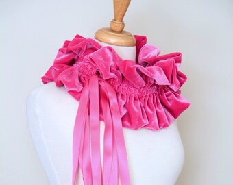 Valentine's Day Velvet Scarf in Hot Pink - Victorian Style Fashion Collars - Women's Velvet Neck Warmer or Ruff - Collar with Ruffles