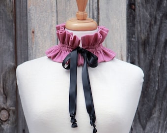 Mauve Victoriaanse kraag met zwarte stropdassen - hals ruff of choker kraag - veel kleuren