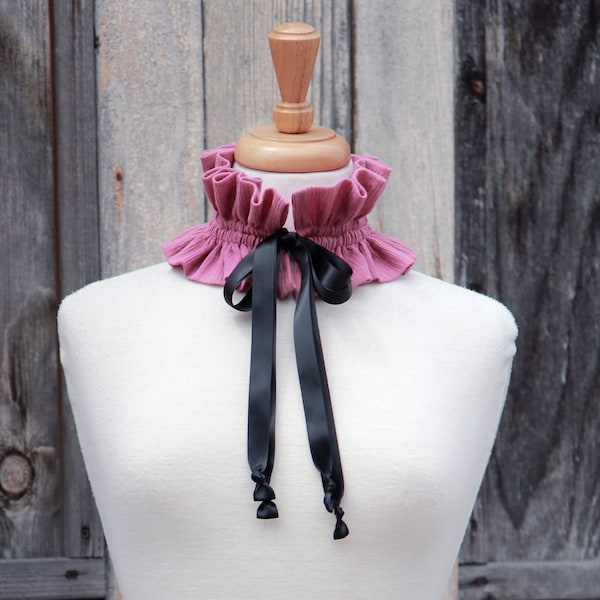 Mauve Victorian Collar with Black Ties - Neck Ruff or Choker Collar - Lots of Colors