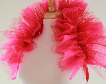 Magenta Organza and Red Glitter Tulle Bolero - Statement Collar, Shrug, or Shoulder Piece - Burlesque or Dance Costume  - Lots of Colors