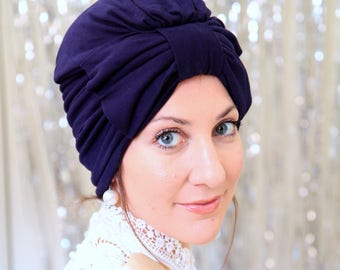 Navy Blue Turban with Bow - Fashion Turbans for Women - Full Turban Hairwrap - Lots of Colors