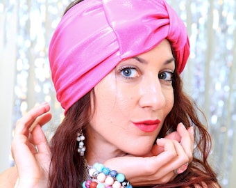 Turban Headband in Hot Pink - Women's Turban Headwrap -  Turban Hair Wrap with Bow - Wide Headbands