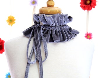 Grey Velvet Collar - Victorian Style Fashion Collars - Women's Neck Ruff - Ruffled Collar Neck Piece - Lots of Colors