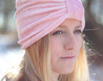 Light Pink Turban in Crushed Velvet - Women's Fashion Turban Headwrap - Millennial Pink Hair Accessories - Lots of Colors