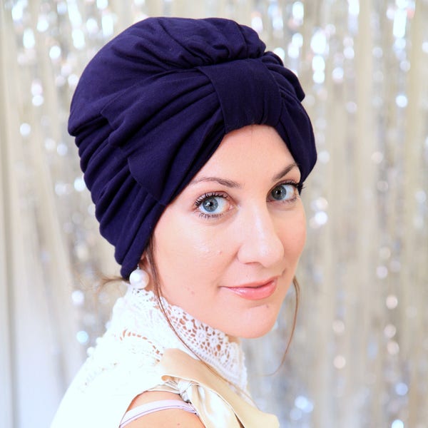 Navy Blue Turban with Bow - Fashion Turbans for Women - Full Turban Hairwrap - Lots of Colors