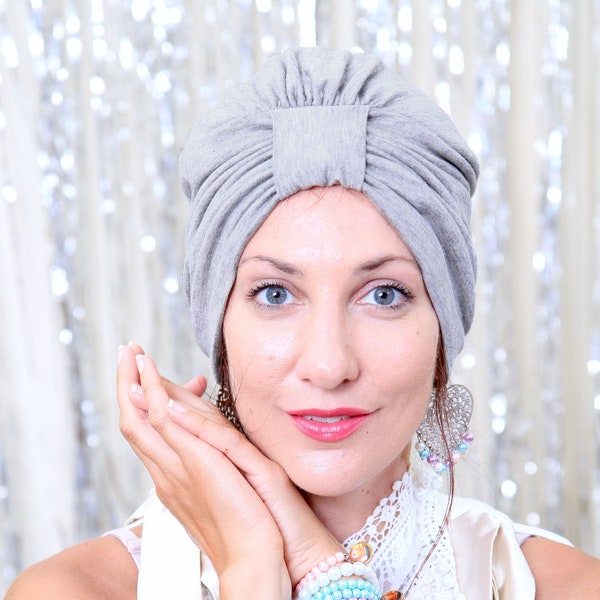 Turban Head Wrap in Light Heather Grey - Women's Hair Turban - Full Turbans for Women in Jersey Knit - Lots of Colors