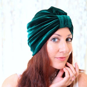Velvet Turban in Hunter Green - Turban Hat - Women’s Hair Turbans - Dark Green Turban Headwrap - Bohemian Style Head Turban