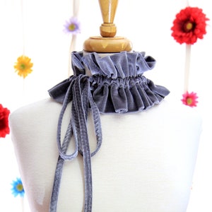 Grey Velvet Collar - Victorian Style Fashion Collars - Women's Neck Ruff - Ruffled Collar Neck Piece - Lots of Colors