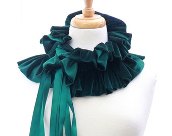 Hunter Green Velvet Scarf - Victorian Style Fashion Collar - Dark Green - Forest Green - Women's Velvet Shrug or Neck Warmer