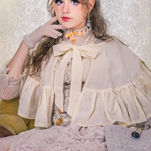 Women&#39;s Cape with Ruffles - Victorian Fashion Accessory in Ivory, Black, or White Cotton