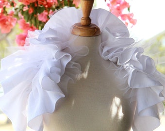 Statement Collar in White Cotton Gauze with Tulle - Convertible Shrug, Bolero, Scarf, or Ruff