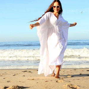 Linen Maxi Dress Caftan in White, Ivory, or Black Long Kaftan image 1