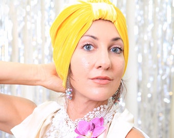 Women's Turban in Yellow Velvet - Fashion Turbans - Turban Hairwrap - Lots of Colors