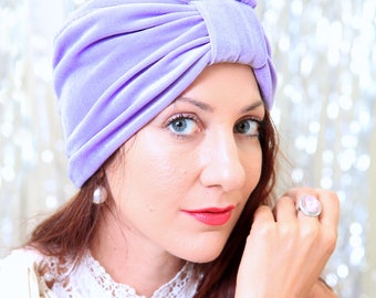 Turban Headwrap in Lavender Velvet - Women's Fashion Hairwraps - Full Turbans - Turban Hats - Lots of Colors