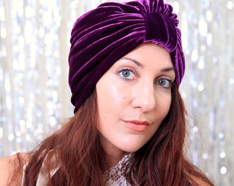 Turban in Plum Velvet - Women's Turban Headwrap - Full Turbans for Women - Lots of Colors