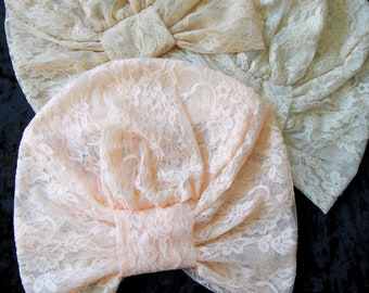 Women's Lace Turbans - Yoga Turban Headwrap in Black, White, Ivory, Champagne, Nude, or Peach Lace