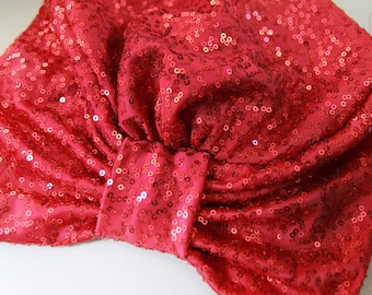 Red Sequin Turban Hat - Holiday Statement Hair Accessories - Women's Turban Hair Wrap