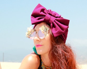 Women's Turban with Bow in Burgundy - Bow Turbans for Women - Fashion Turban Head Wrap