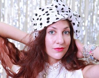 Polka Dot Turban Hat in Black and White - Bow Turbans for Women - Fashion Turban Headwrap