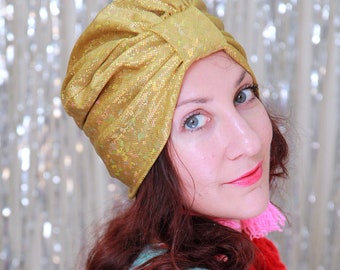 Women's Gold Turban - Gold Hologram Turban Headwrap - Mardi Gras Style