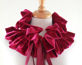 Burgundy Velvet Scarf - Victorian Style Fashion Collar in Wine Red - Women's Velvet Shrug or Neck Warmer