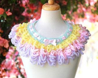 Pastel Rainbow Lace Collar - Lacy Crochet Statement Necklace - Kawaii Accessories - Pastel Aesthetic