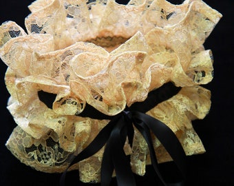 Champagne Gold Lace Neck Ruff with Black Ties - Statement Collar in Elizabethan, Edwardian, or Victorian Style - Lots of Colors