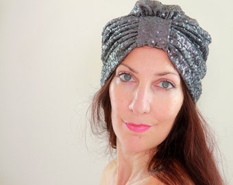 Sequin Turban in Gunmetal Grey - Women's Turban Hat or Headwrap - Lots of Colors