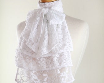 Jabot Collar in White, Ivory, or Black Lace - Edwardian, Victorian, or Baroque Style Neck Frill - Bib Fashion Collars