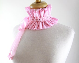 Cottagecore Collar in Pink Cotton Gauze - Victorian Style Choker or Neck Ruff - Pink Aesthetic Fashion Accessories - Lots of Colors