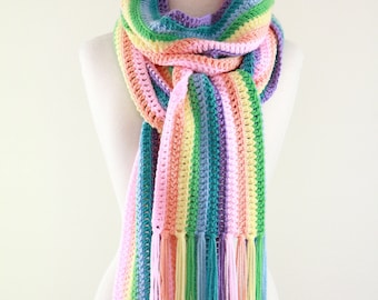 Pastel Rainbow Scarf - Oversized Blanket Scarf in Colorful Stripes - Rainbow Gift Ideas