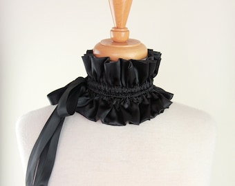 Victorian Collar in Black Satin Charmeuse - Balletcore Clothing Accessories - Choker or Neck Ruff - Lots of Colors